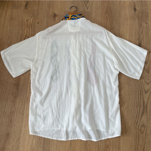 Vintage Hom La Mode Des Gagneurs Tie Print Shirt Size M 46” White Multi Quirky - Picture 7 of 10